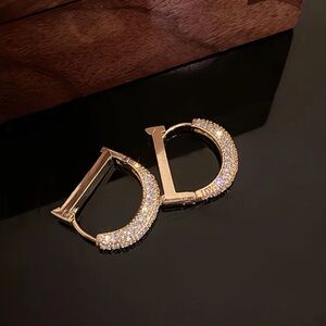 ✨ New Gold Initial D Crystal Hoop Earrings Letter D Rhinestone Huggie Hoops